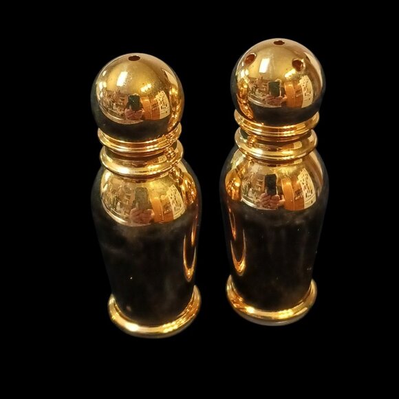 Vintage PM Italy Gold-Tone S&P Shakers Hollywood Regency Barware Hostess Set - Picture 2 of 9